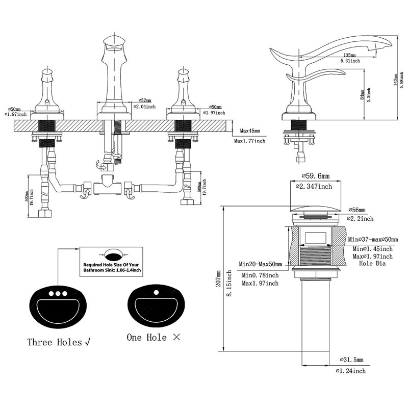 VIBRANTBATH 816 Inch 3 Holes 2 Handle Widespread Bathroom Sink Faucet & Reviews Wayfair